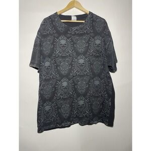 Y2K Skulls‎ Tee Shirt Size XL Black Skater Grunge Cyber Crosses Chrome